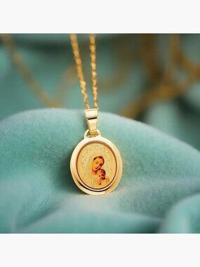 14K Gold Our Lady of Mt Carmel Pendant | Virgin Mary Medallion Gift